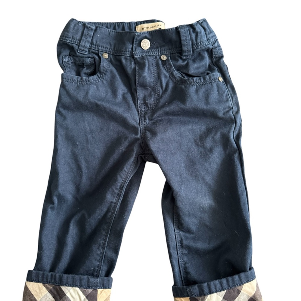 Burberry Blue Casual Denim Bottoms with Plaid Cuffs